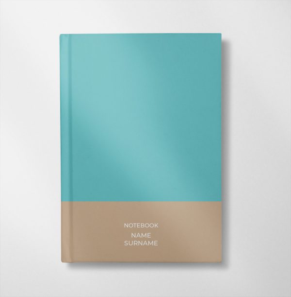 personalised turquoise and sand colour design notebook