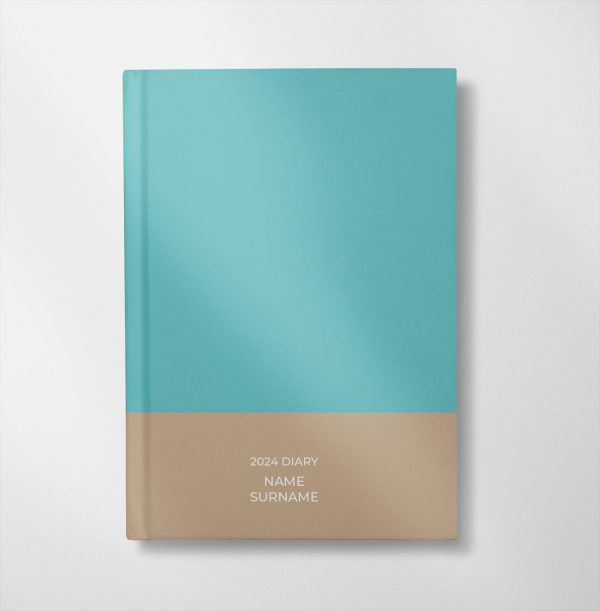 personalised turquoise and sand colour design diary