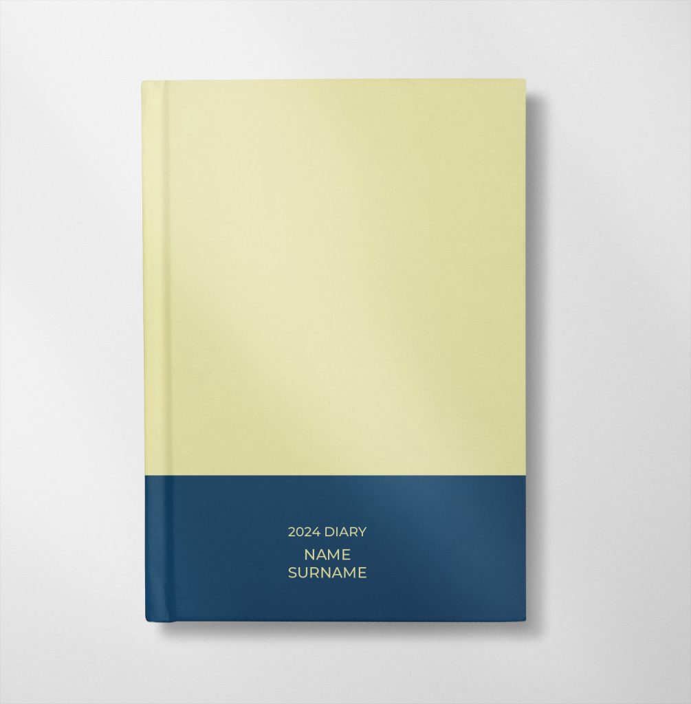 personalised yellow and blue colour design diary