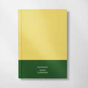 personalised yellow and green design notebook with name