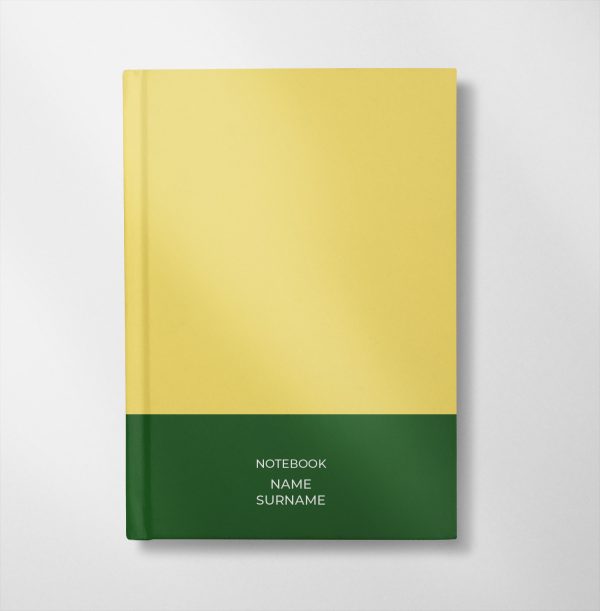 personalised yellow and green design notebook with name