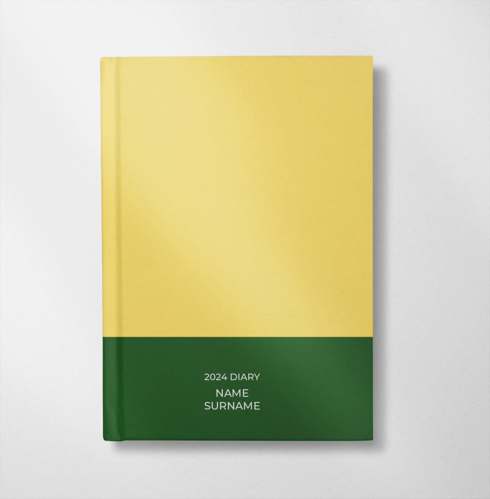 personalised yellow and green colour design diary