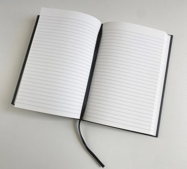 Open notebook with lined pages