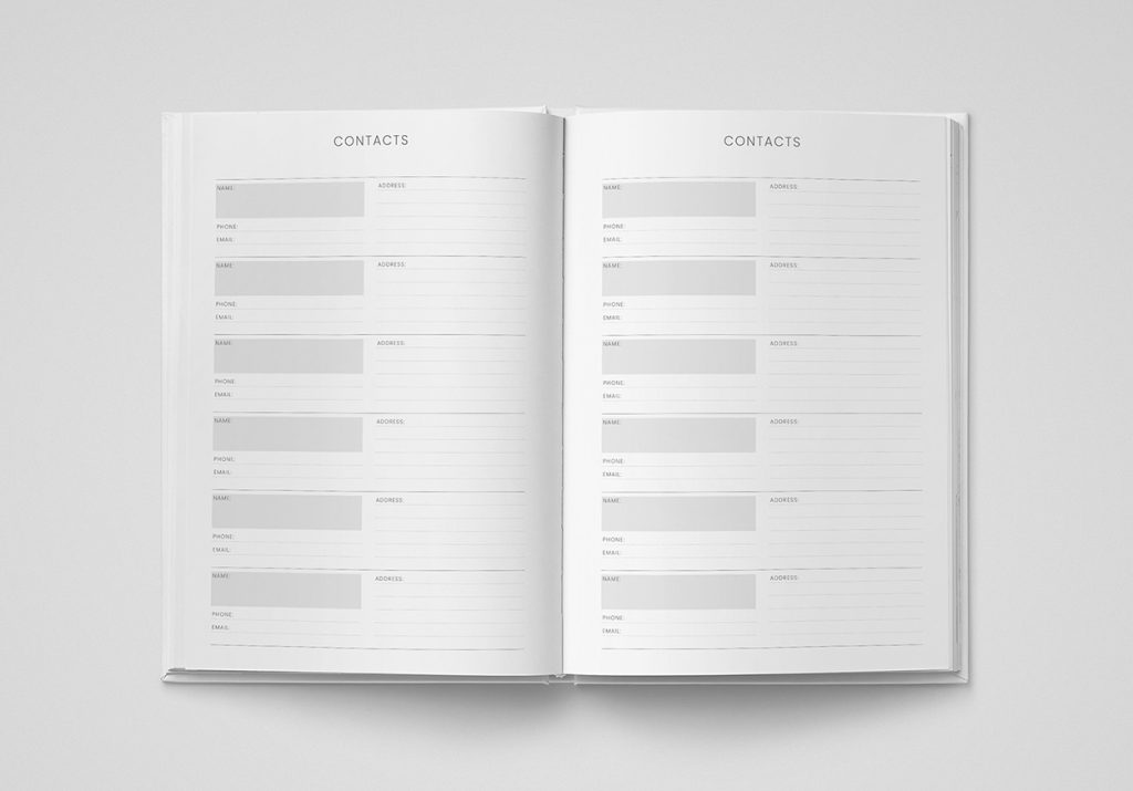 2025 diary contact pages